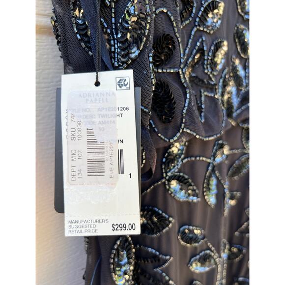 NWT Adrianna Papell Navy Twilight Floral Beaded Halter Floor Length Dress Sz 10 - Picture 12 of 13